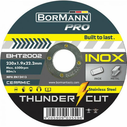 Disc de debitare pentru inox THUNDER-CUT de 230x1.9x23 mm, BorMann PRO