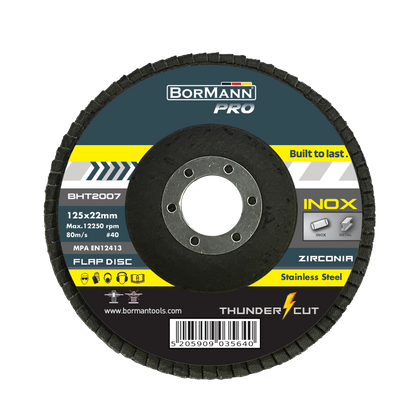 Disc lamelar THUNDER-CUT cu granule din zirconiu pentru inox 125x22.23 z80, BorMann PRO