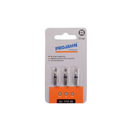 Set de biti colorati cu orificiu TX 27, lungime 25 mm, Torx PROJAHN 1/4