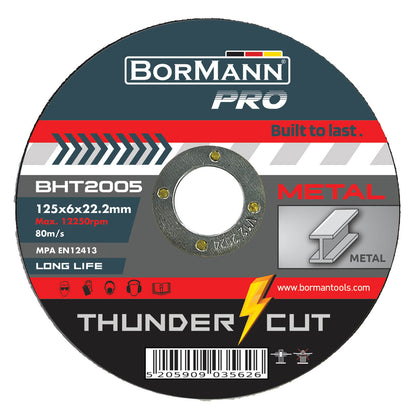 Disc de polizare pentru otel THUNDER-CUT de 125x6x22,23 mm, BorMann PRO