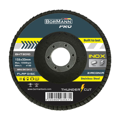 Disc lamelar THUNDER-CUT cu granule din zirconiu pentru inox 125x22.23 z120, BorMann PRO