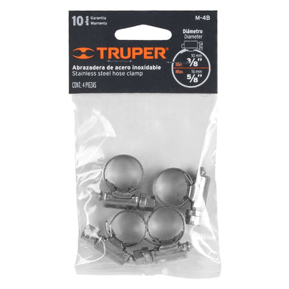 Colier din otel inoxidabil pentru furtun 10-16 mm, Truper, set de 4 buc